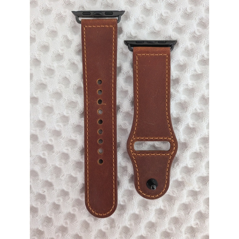 Apple Watch Band 45mm 44mm 42mm Genuine Leather Brown Strap Retro Saddle Style